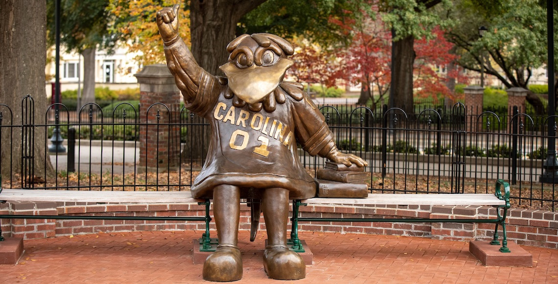 bronze statute of USC Mascot Cocky