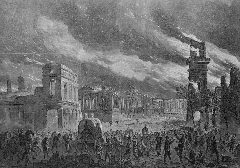 Engraving depicting the burning of Columbia in 1865