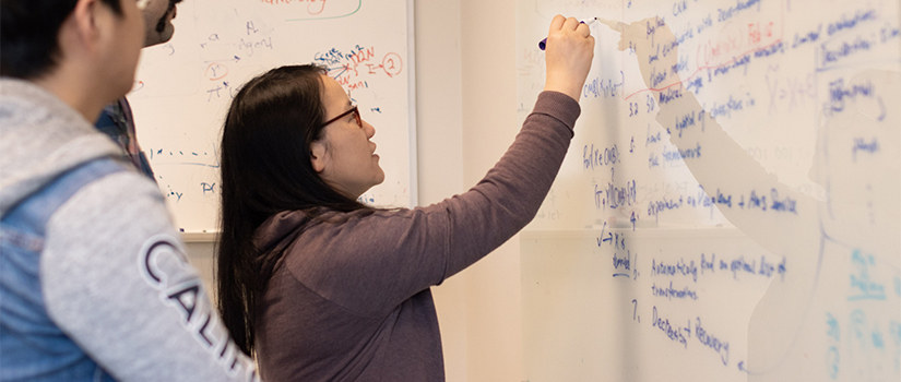 a student writes on a whiteboard