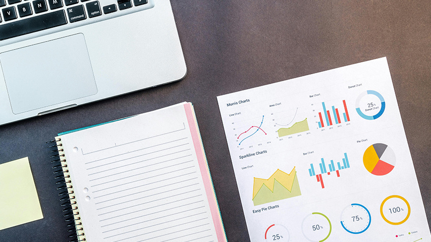 Laptop and notebooks with charts