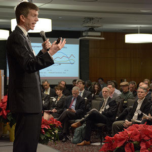 Darla Moore School of Business economist Joey Von Nessen speaks at the University of South Carolina's 2018 Economic Outlook Conference