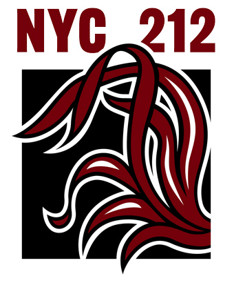 Graphic that has tail feathers and the text NYC  212.