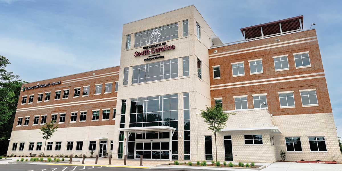 a building with the words University of South Carolina